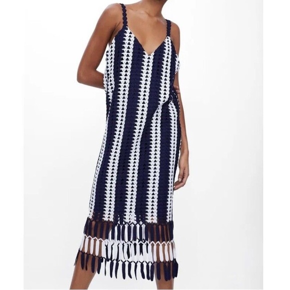 ZARA Striped Crotched Style Dress - Picture 1 of 2